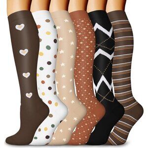 Women's Multi Color 6 Pairs Compression Socks 15-20mmhg Compression Stockings